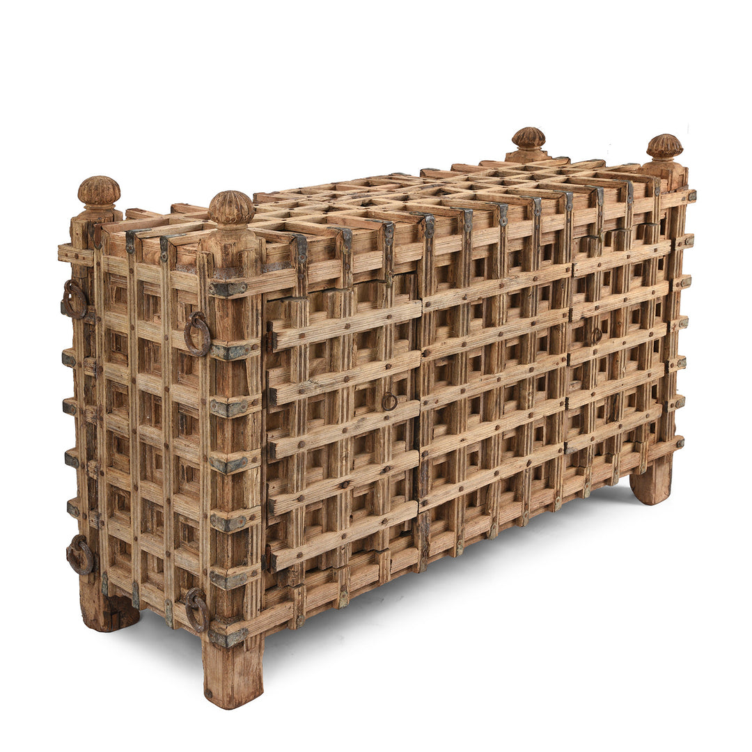 Angled View Of Antique Bleached Teak Kothla Majus Console Chest From Gujarat | Indigo Antiques