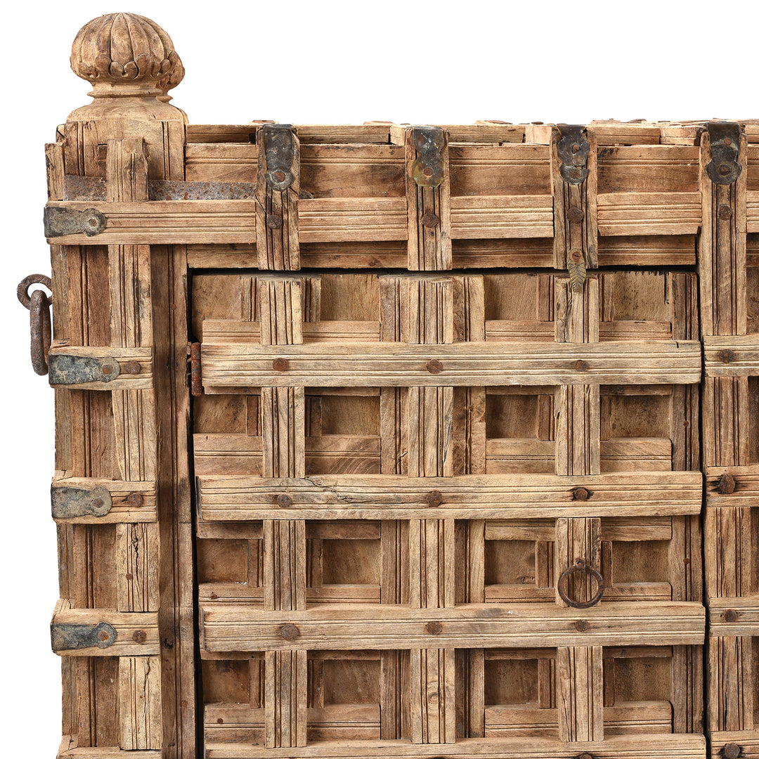 Corner Detail From Antique Bleached Teak Kothla Majus Console Chest From Gujarat | Indigo Antiques