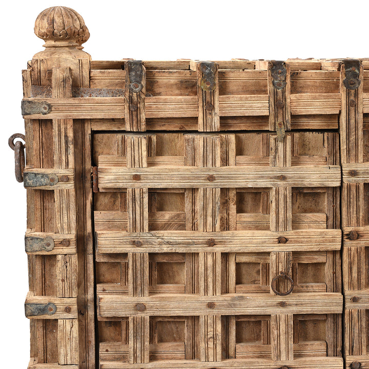 Corner Detail From Antique Bleached Teak Kothla Majus Console Chest From Gujarat | Indigo Antiques