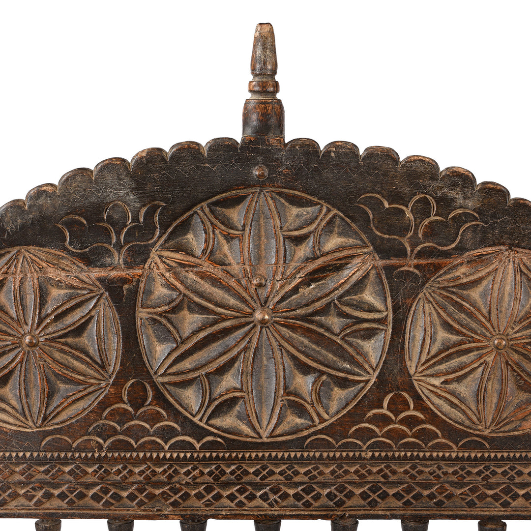 Carving Detail From Chip Carved Low Pidha Chair From Rajasthan | INDIGO ANTIQUES