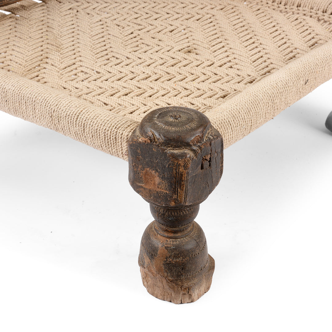 Leg Detail From Chip Carved Low Pidha Chair From Rajasthan | INDIGO ANTIQUES