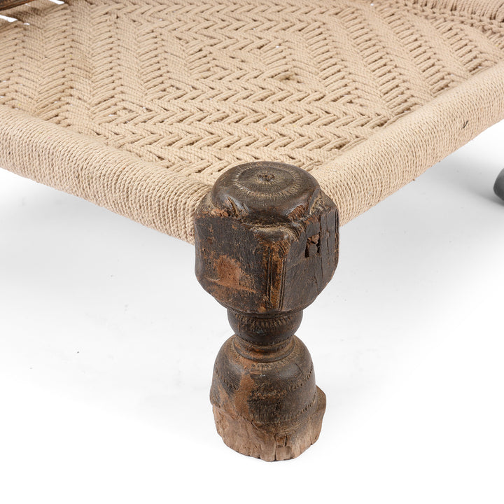 Leg Detail From Chip Carved Low Pidha Chair From Rajasthan | INDIGO ANTIQUES