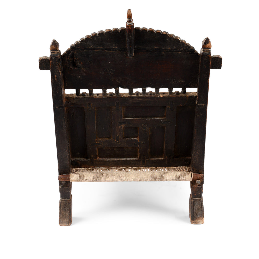 Back Of Chip Carved Low Pidha Chair From Rajasthan | INDIGO ANTIQUES