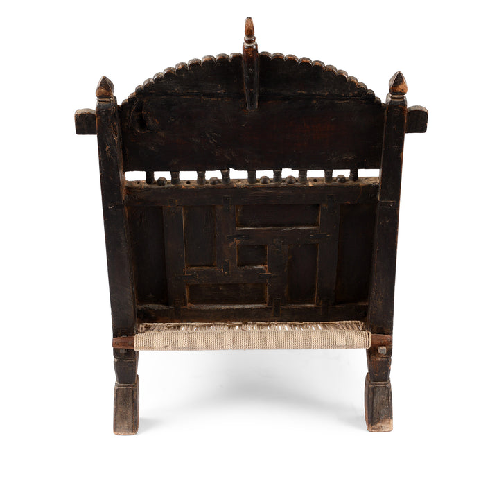 Back Of Chip Carved Low Pidha Chair From Rajasthan | INDIGO ANTIQUES