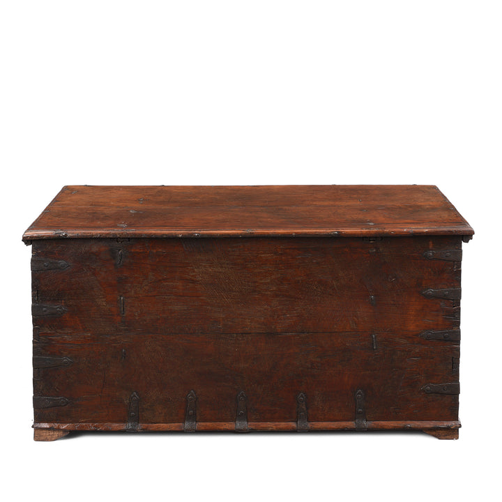 Back Of Antique Indian Iron Bound Teak Chest From Gujarat | Indigo Antiques