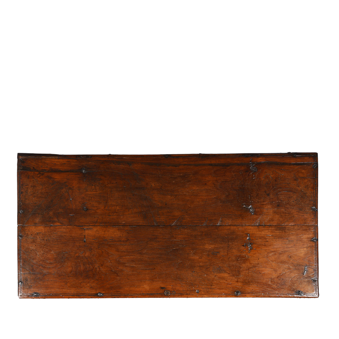 Top Down View Of Antique Indian Iron Bound Teak Chest From Gujarat | Indigo Antiques
