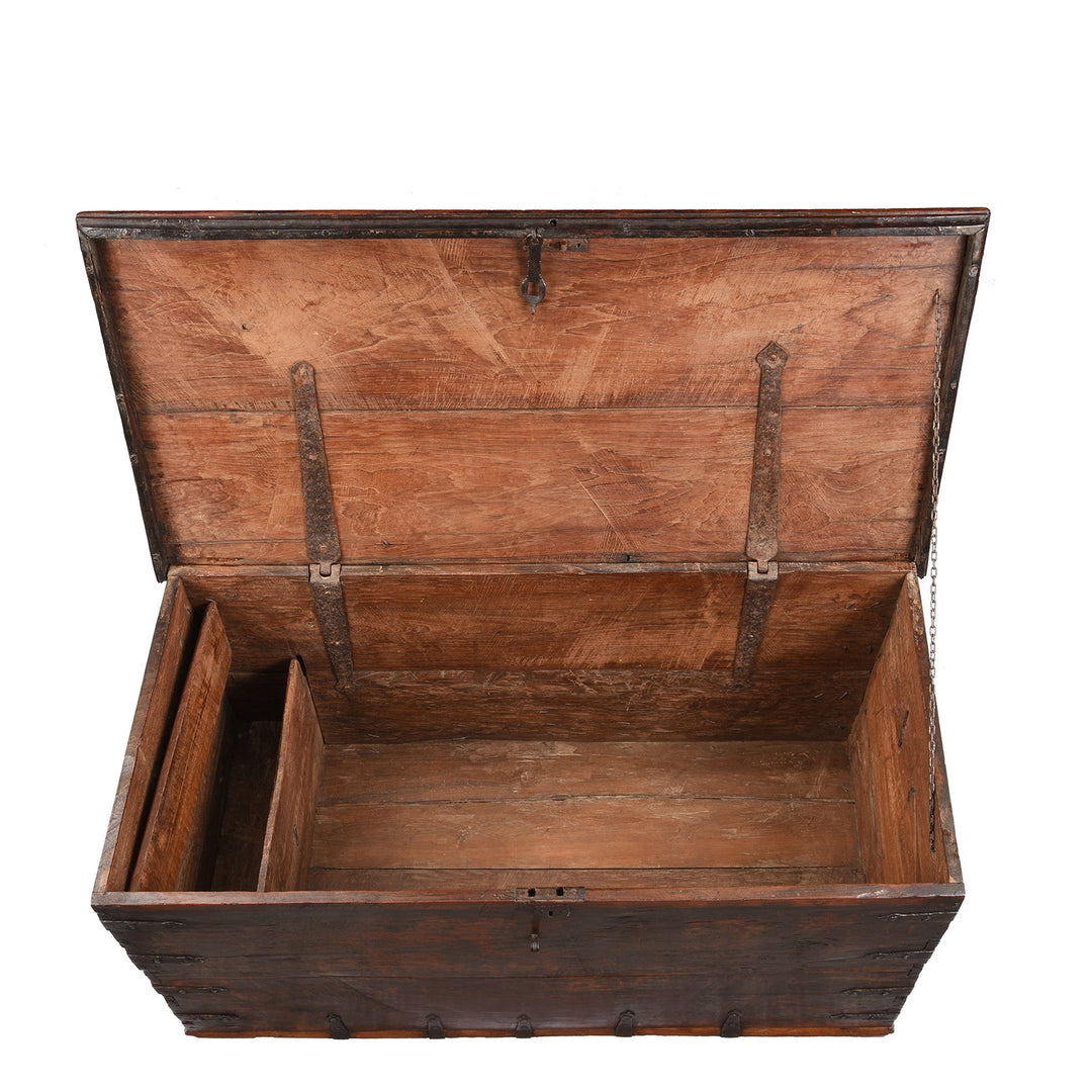 Interior Of Antique Indian Iron Bound Teak Chest From Gujarat | Indigo Antiques