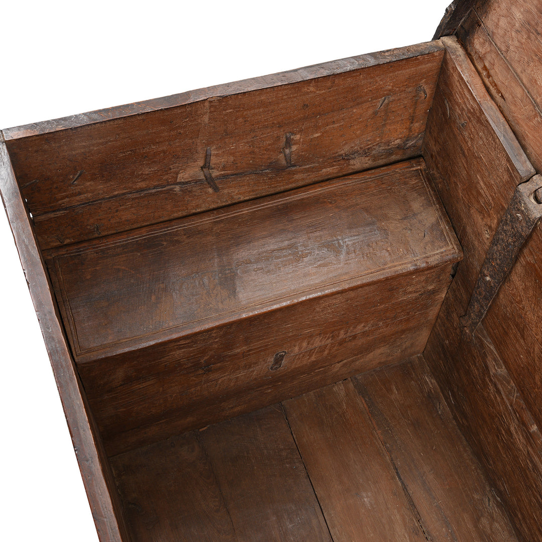 Candle Compartment View Of Antique Indian Iron Bound Teak Chest From Gujarat | Indigo Antiques