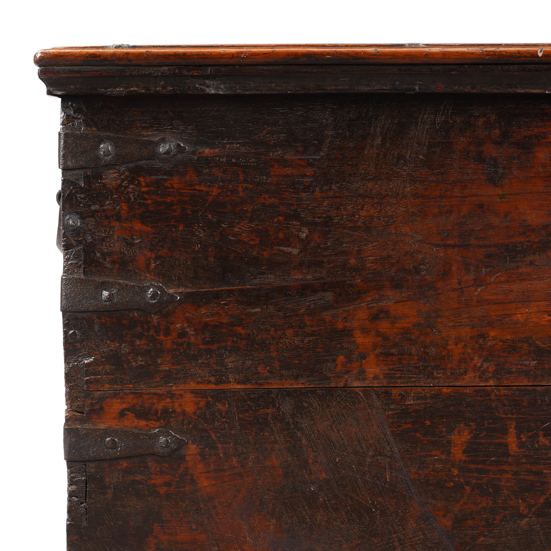 Corner Detail From Antique Indian Iron Bound Teak Chest From Gujarat | Indigo Antiques