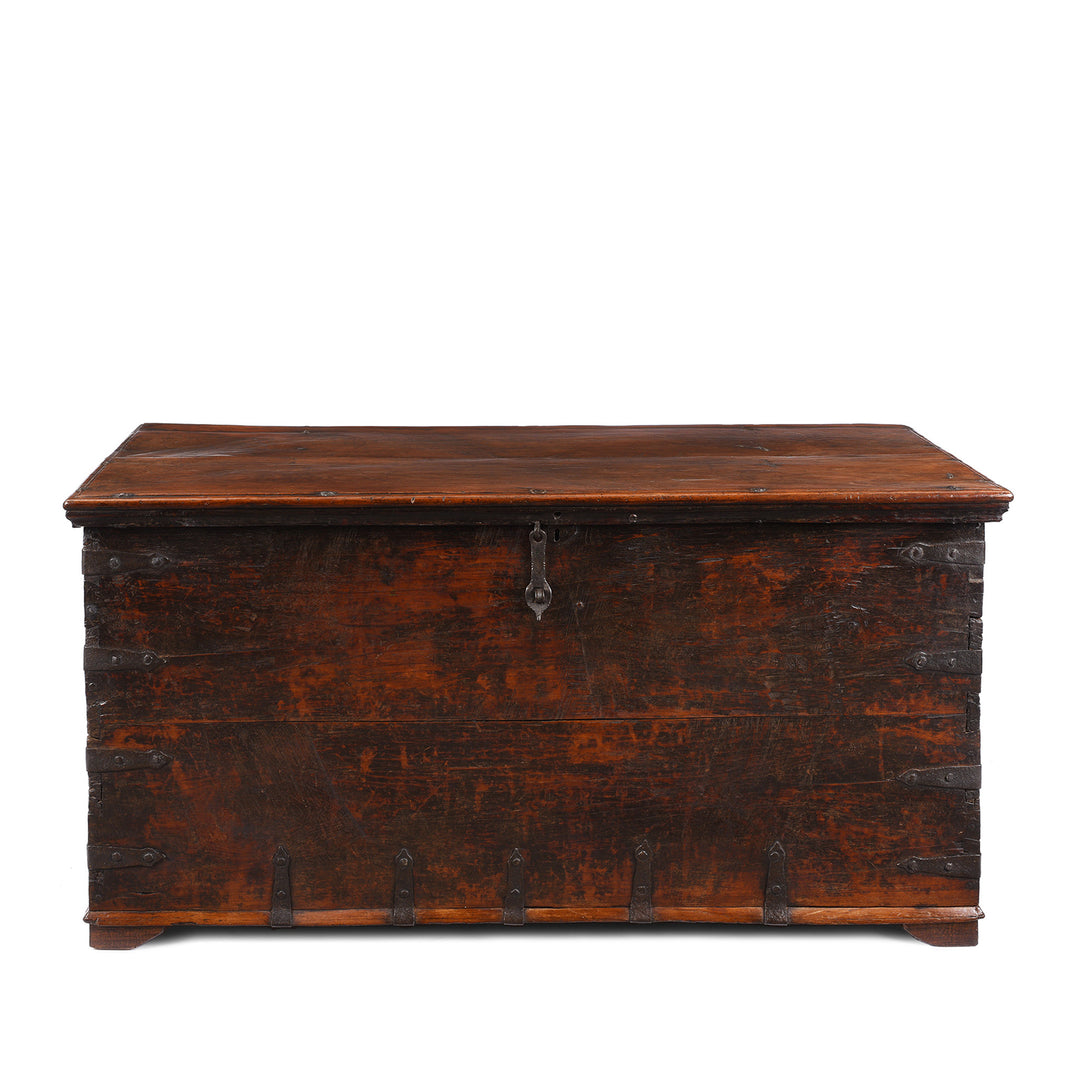 Antique Indian Iron Bound Teak Chest From Gujarat | Indigo Antiques