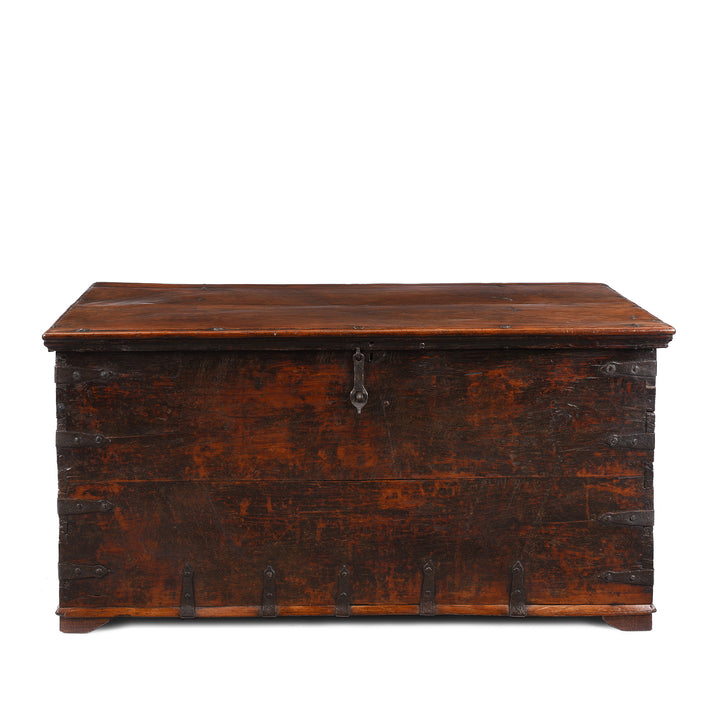 Antique Indian Iron Bound Teak Chest From Gujarat | Indigo Antiques