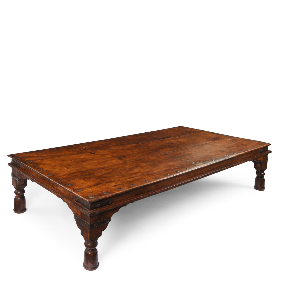 Angled View Of Antique Indian Takhat Coffee Table From Shekhawati   | Indigo Antiques