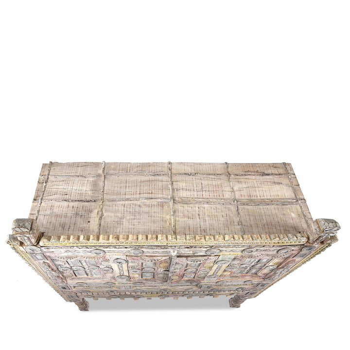 Top Down View Of Antique Indian Damchiya Dowry Chest From Kutch | Indigo Antiques