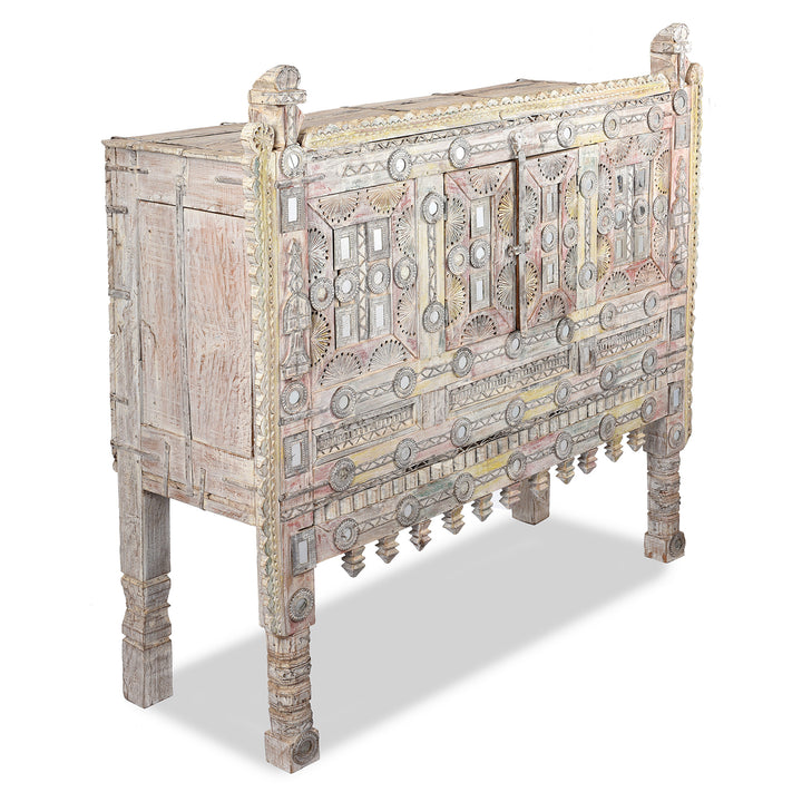 Angled View Of Antique Indian Damchiya Dowry Chest From Kutch | Indigo Antiques