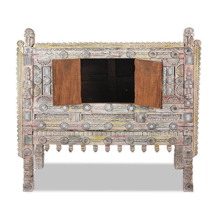 Open Doors View Of Antique Indian Damchiya Dowry Chest From Kutch | Indigo Antiques