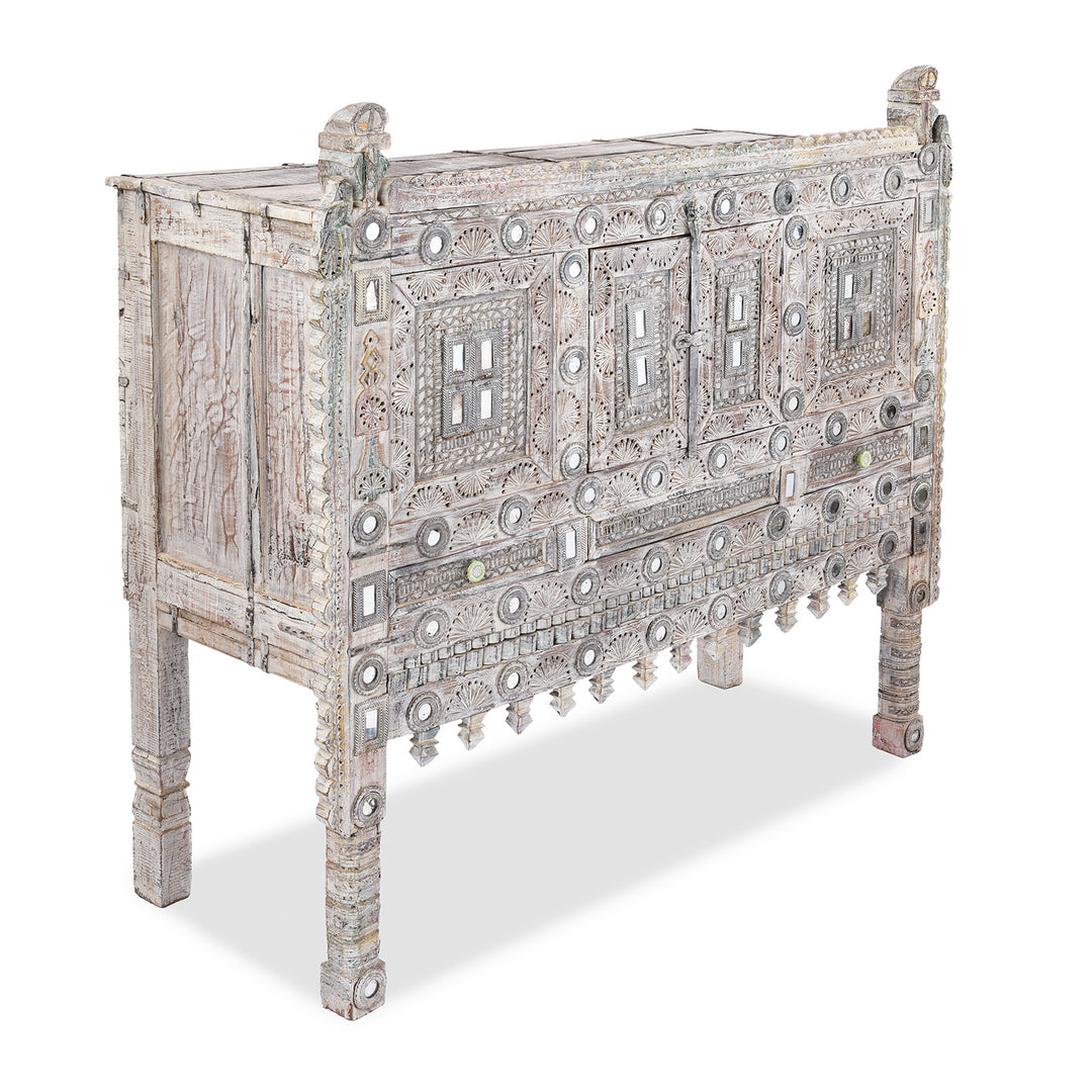 Angled View Of Teak Rubari "Damchiya" Dowry Chest From Kutch | Indigo Antiques