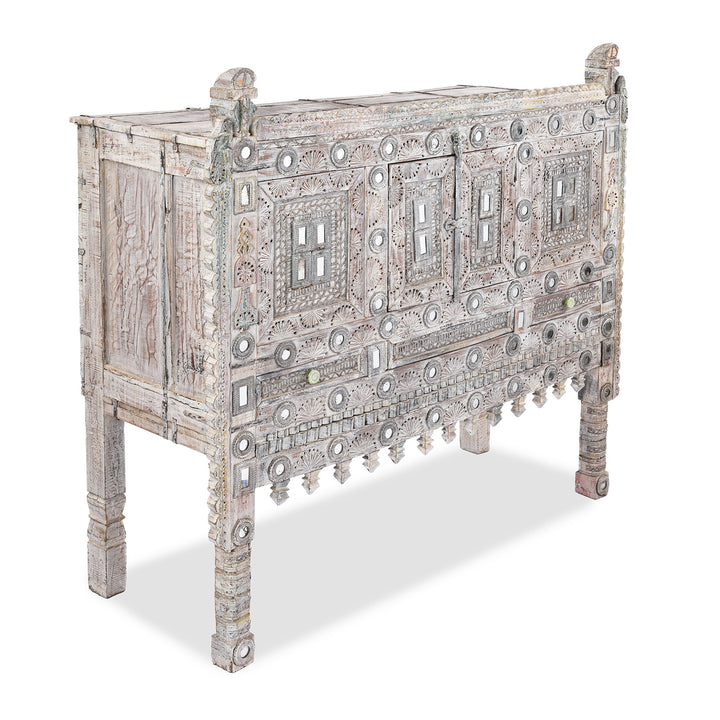Angled View Of Teak Rubari "Damchiya" Dowry Chest From Kutch | Indigo Antiques