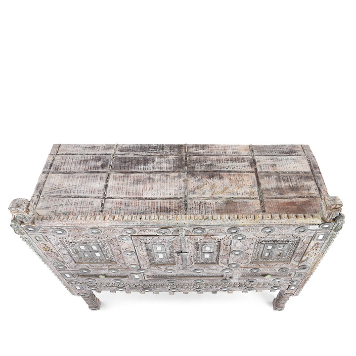 Top Down View Of Teak Rubari "Damchiya" Dowry Chest From Kutch | Indigo Antiques