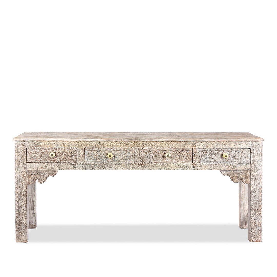 Reclaimed Four Drawer Teakwood Console Table With Painted Finish | Indigo Antiques
