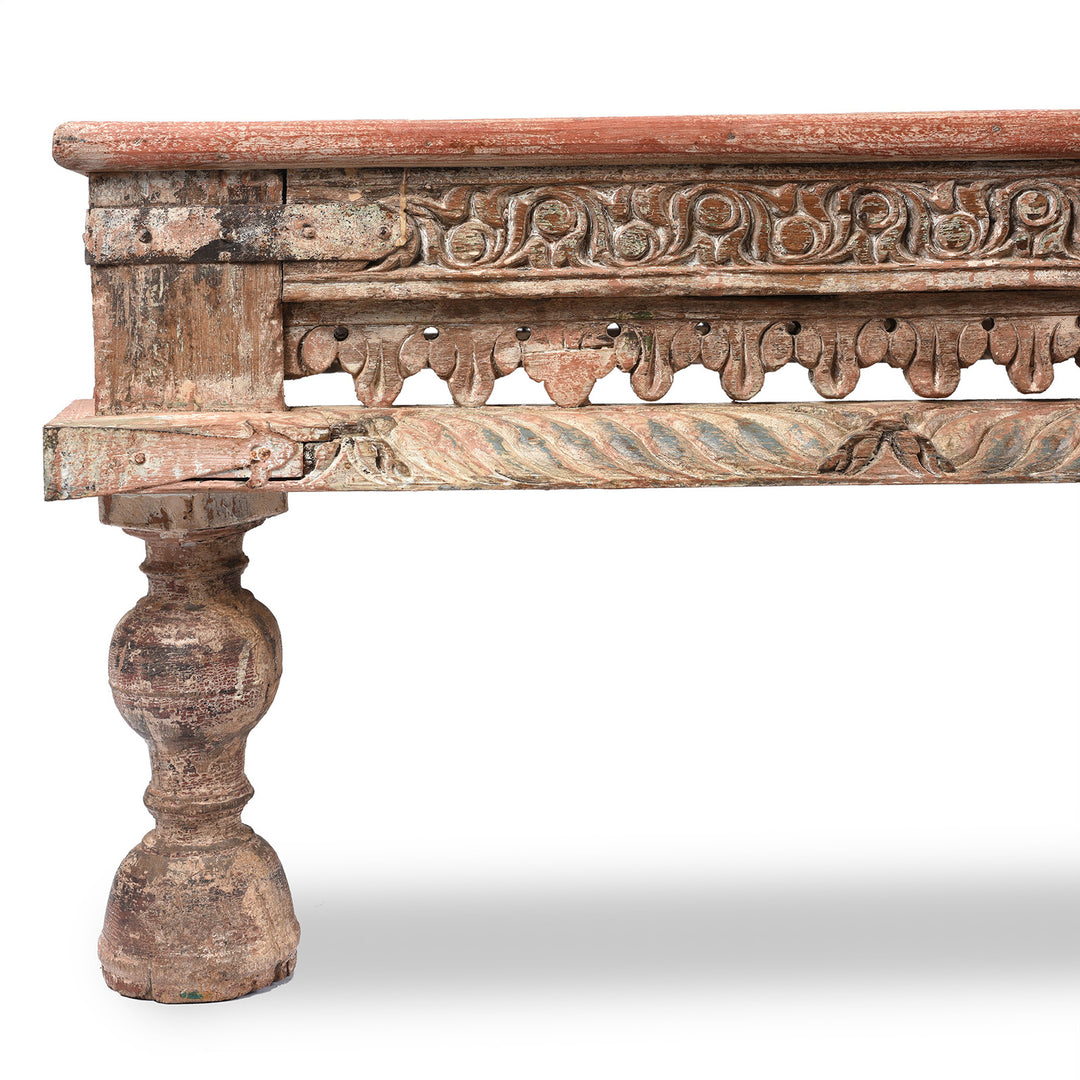 Leg Detail From Antique Indian Takhat Coffee Table From Gujarat  | Indigo Antiques