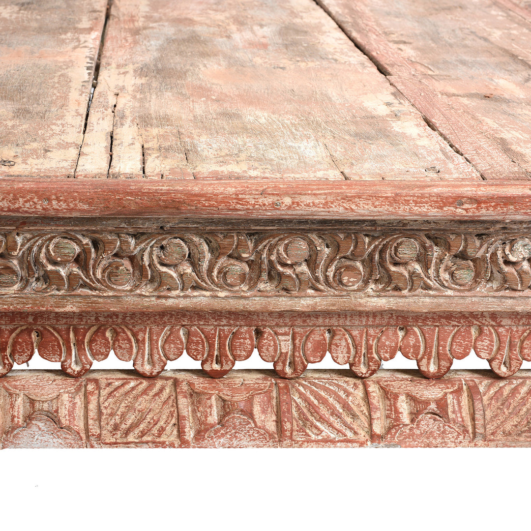 Carving Detail From Antique Indian Takhat Coffee Table From Gujarat  | Indigo Antiques