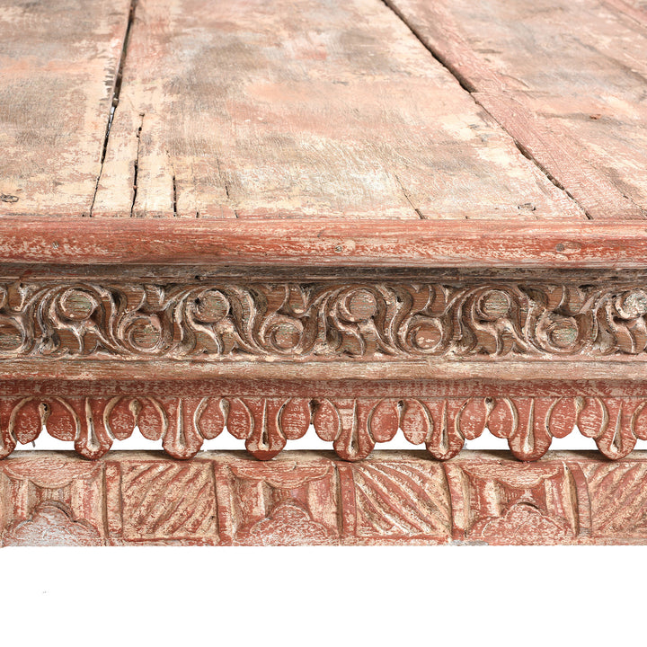 Carving Detail From Antique Indian Takhat Coffee Table From Gujarat  | Indigo Antiques