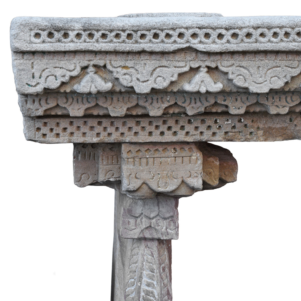 Corner Detail From Antique Indian Stone Water Pot Stand (Parinda) | Indigo Antiques