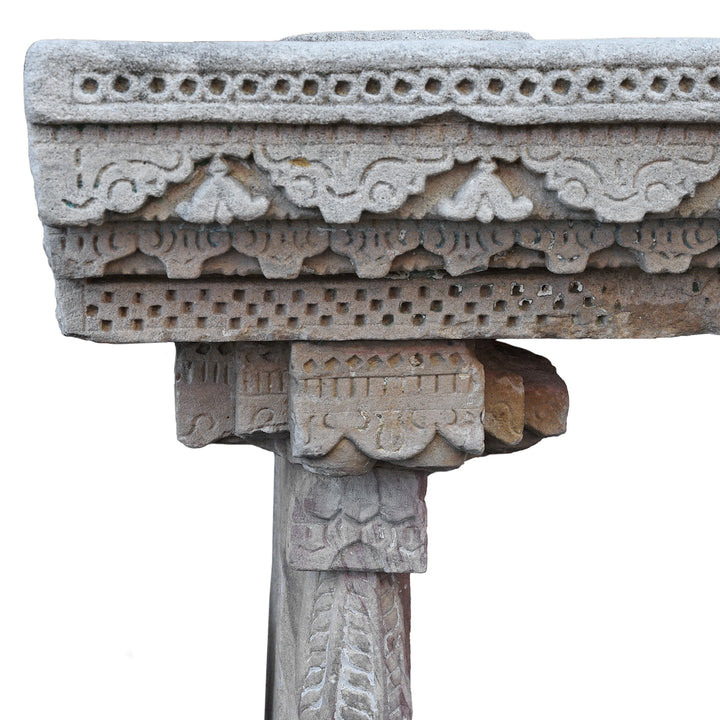 Corner Detail From Antique Indian Stone Water Pot Stand (Parinda) | Indigo Antiques