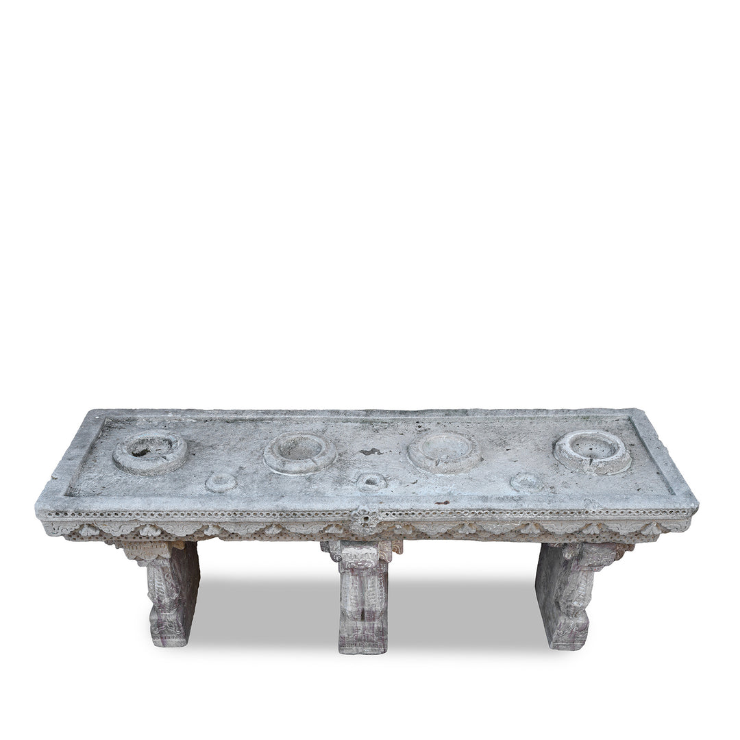 Top Down View Of Antique Indian Stone Water Pot Stand (Parinda) | Indigo Antiques
