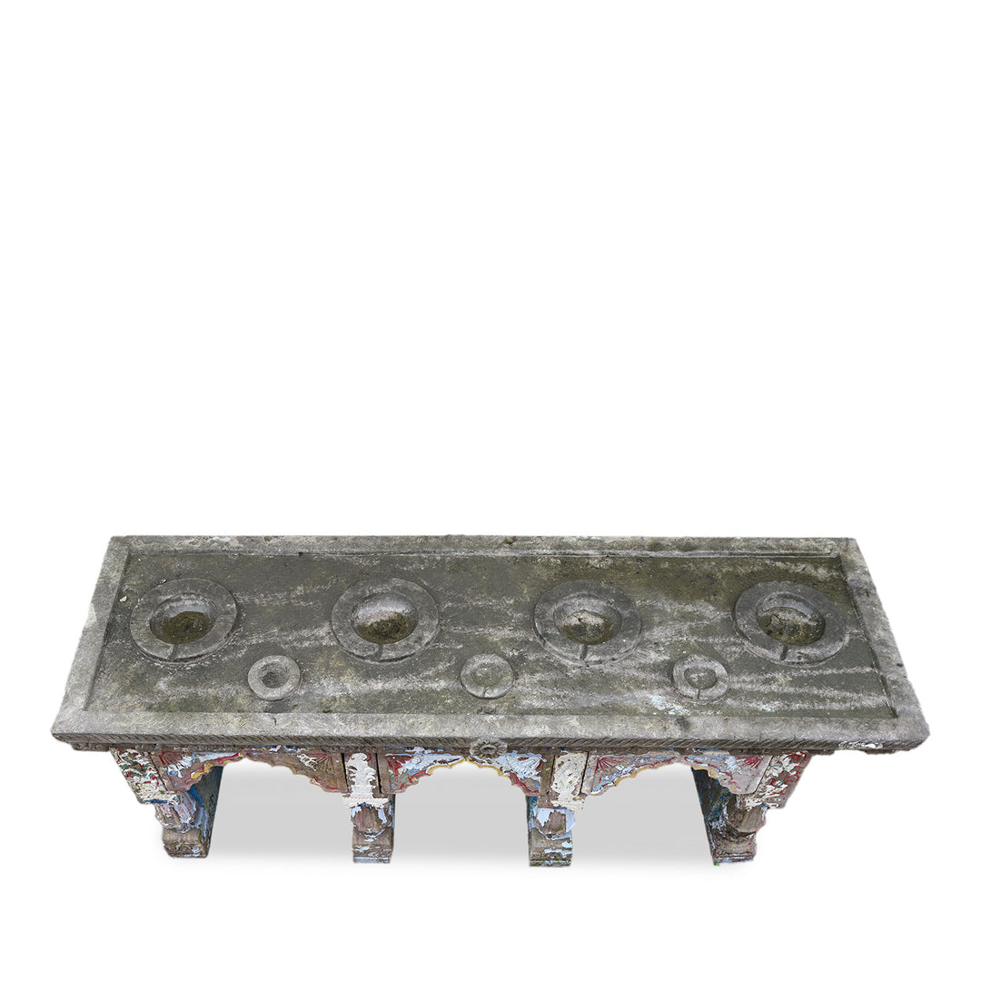 Top Down View Of Carved Stone Antique Indian Water Pot Stand (Parinda) From Gujarat | Indigo Antiques