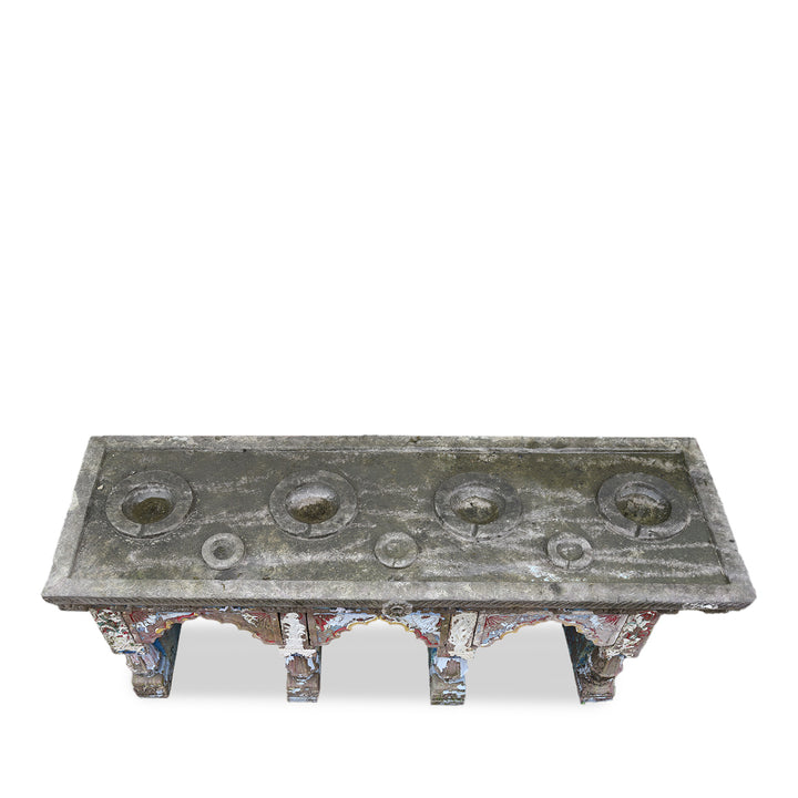 Top Down View Of Carved Stone Antique Indian Water Pot Stand (Parinda) From Gujarat | Indigo Antiques