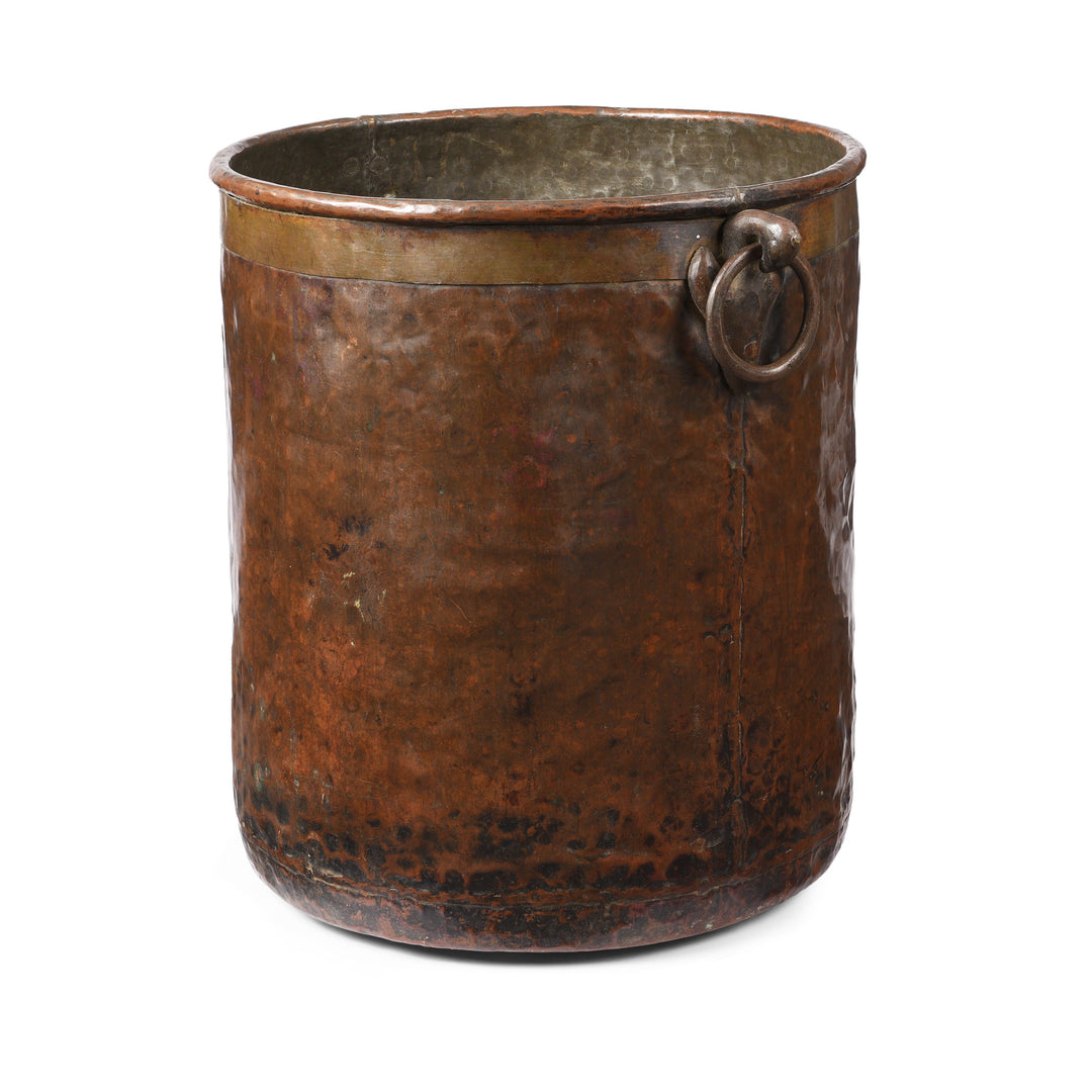 Angled View Of Antique Copper Water Pot From Kerala | Indigo Antiques