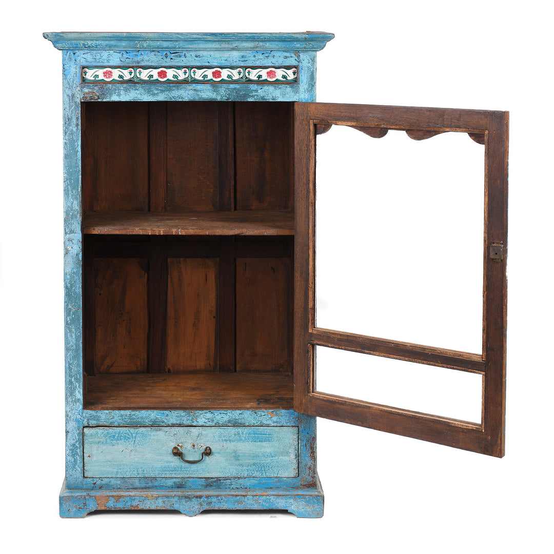 Interior Of Antique Indian Painted Teak Glazed Cabinet | Indigo Antiques