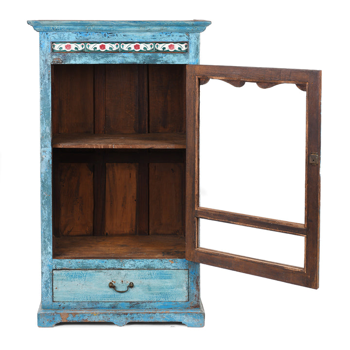Interior Of Antique Indian Painted Teak Glazed Cabinet | Indigo Antiques