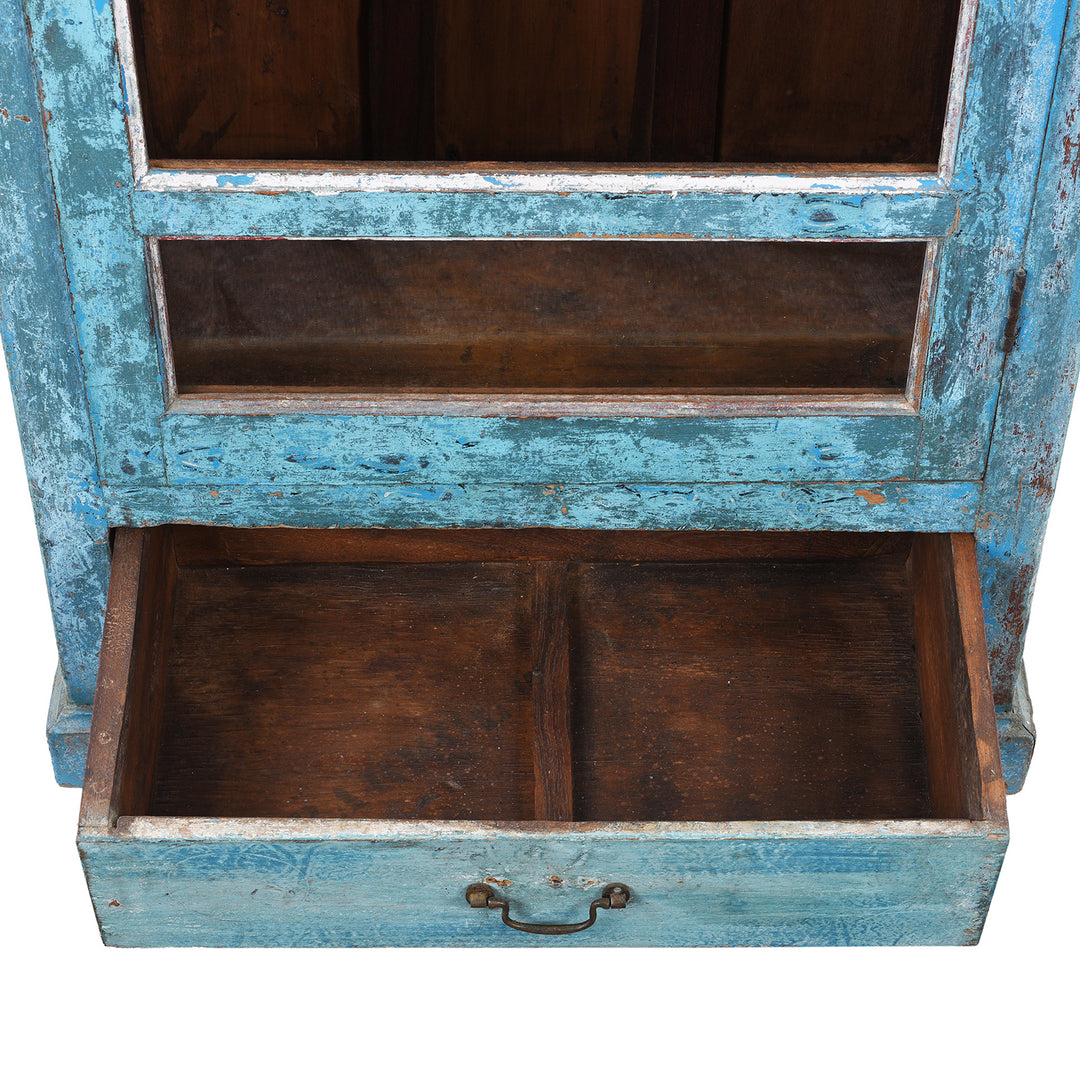 Drawer Interior View Of Antique Indian Painted Teak Glazed Cabinet | Indigo Antiques