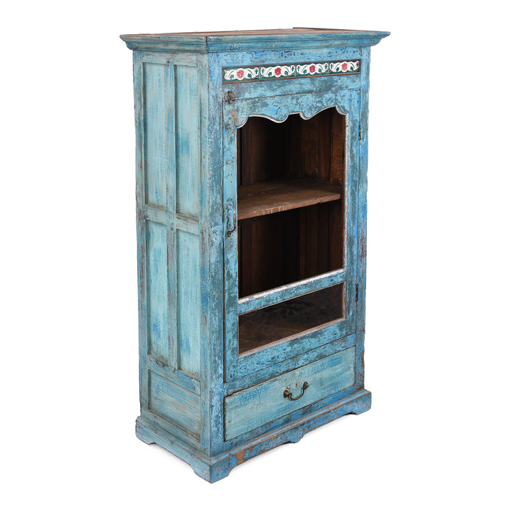 Angled VIew Of Antique Indian Painted Teak Glazed Cabinet | Indigo Antiques