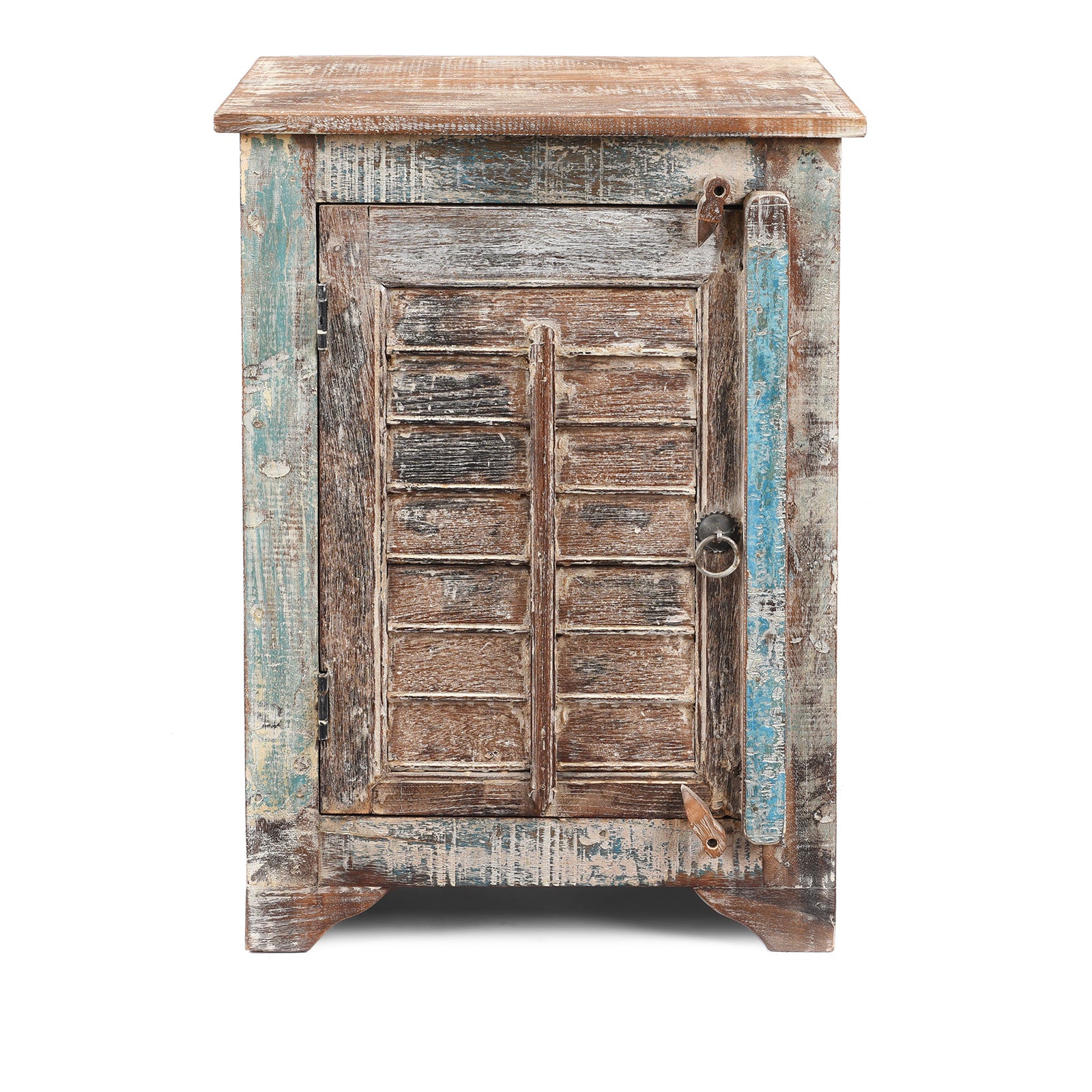 Left Opening Reclaimed Teak Louvre Bedside Cabinets | Indigo Antiques