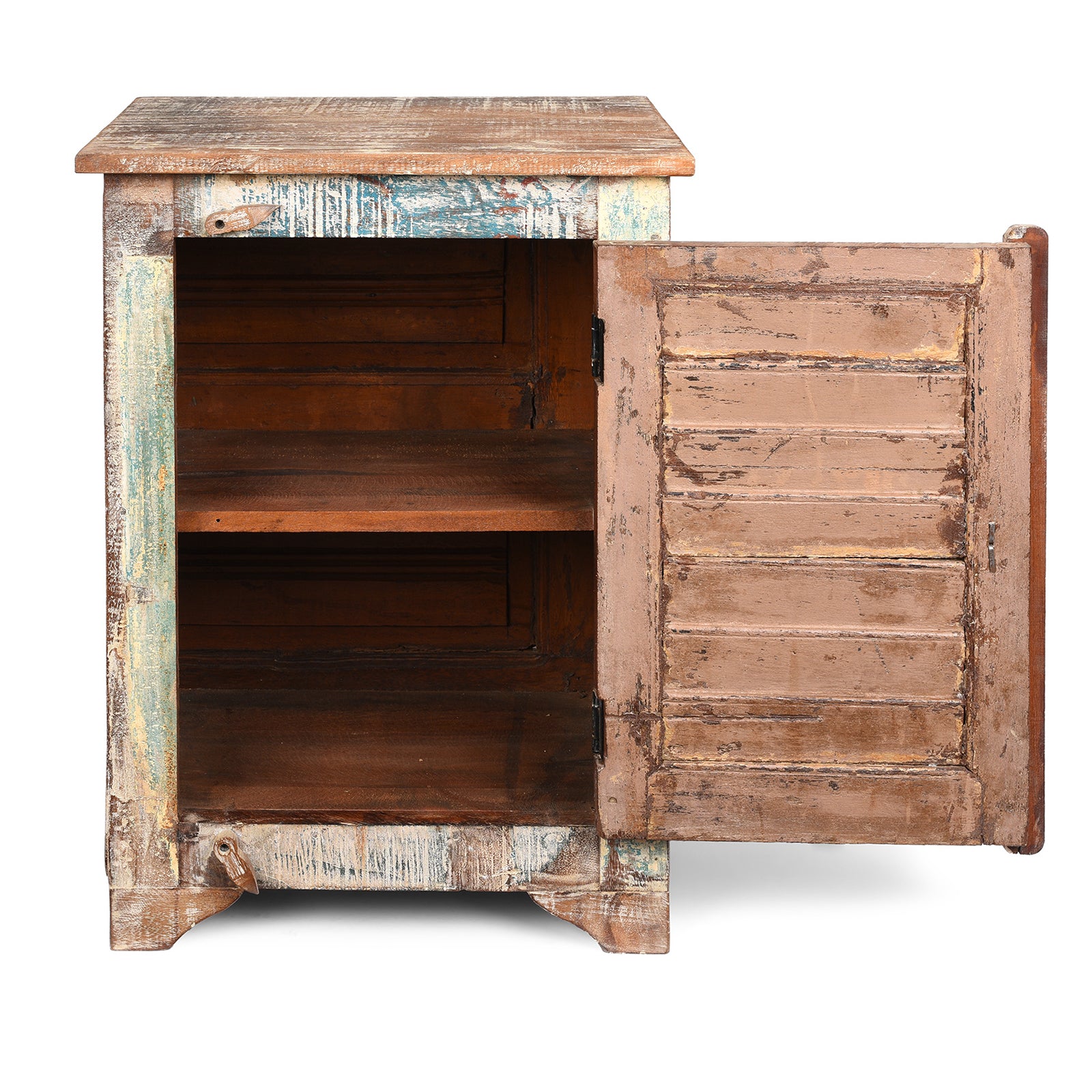 Reclaimed Teak Louvre Bedside Cabinets | Indigo Antiques
