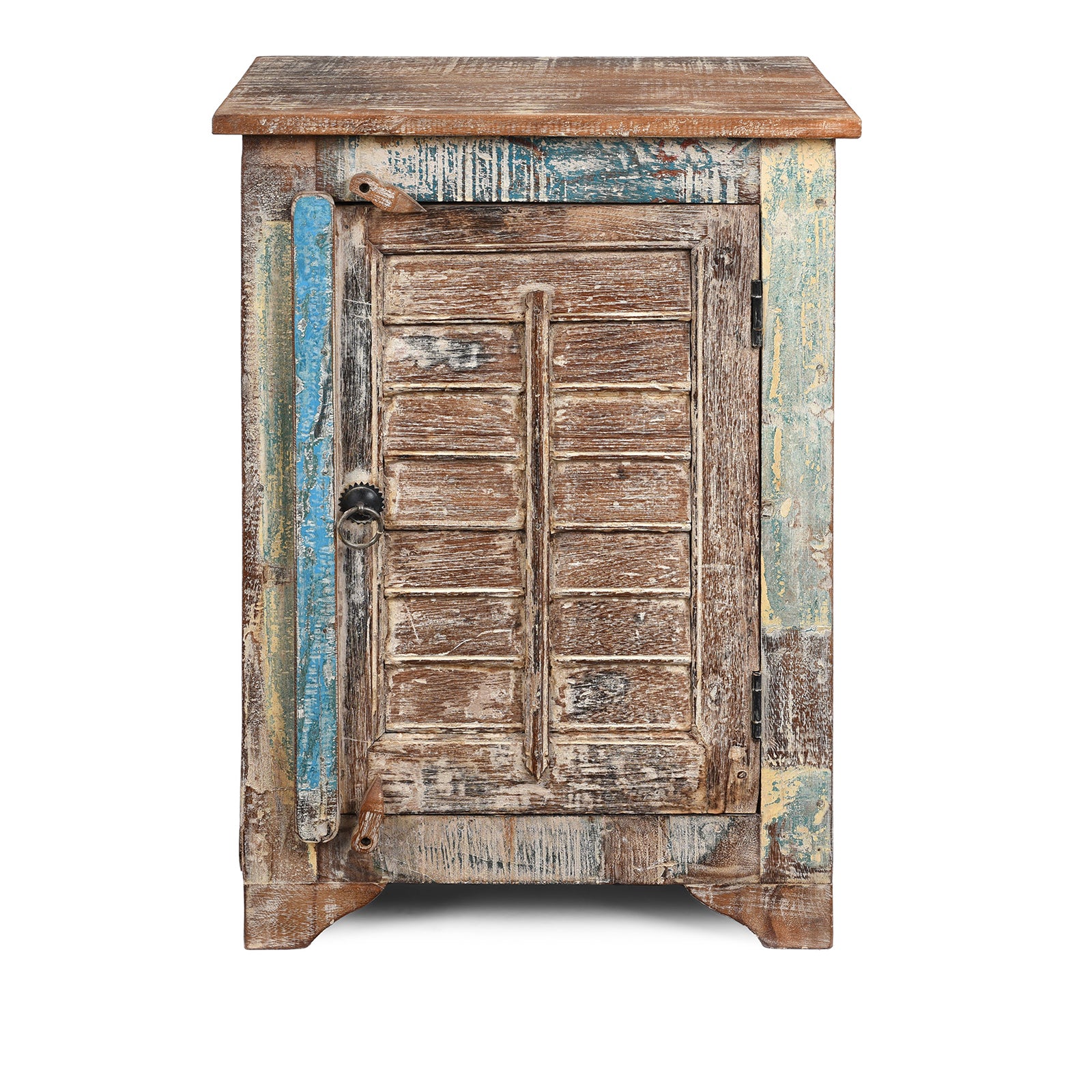 Right Opening Reclaimed Teak Louvre Bedside Cabinets | Indigo Antiques