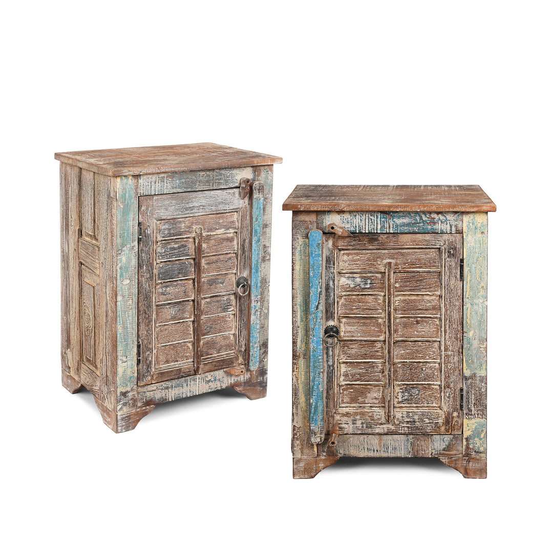Reclaimed Teak Louvre Bedside Cabinets | Indigo Antiques