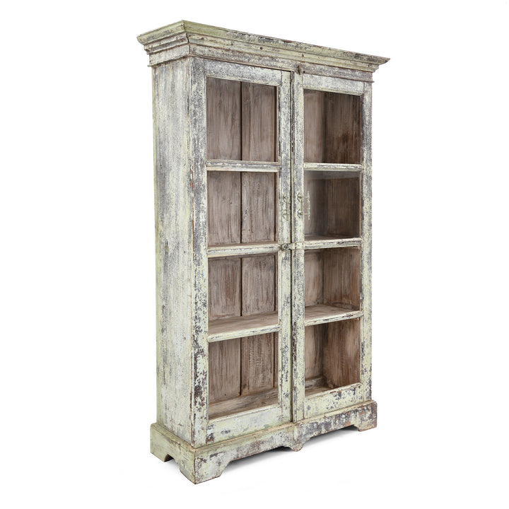 Angled View Of Antique Glazed Painted Teak Anglo Indian Book Cabinet | Indigo Antiques