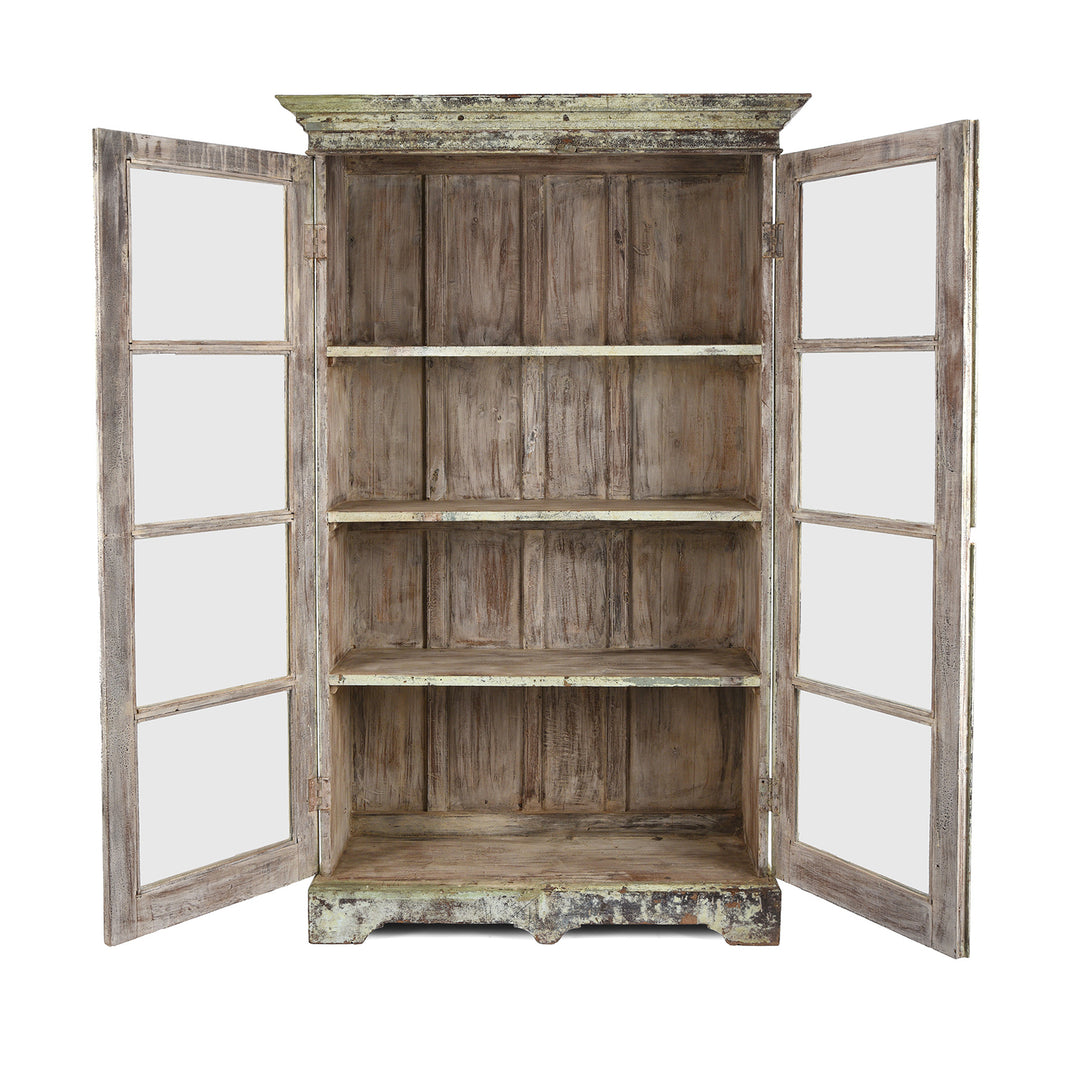 Open View Of Antique Glazed Painted Teak Anglo Indian Book Cabinet | Indigo Antiques