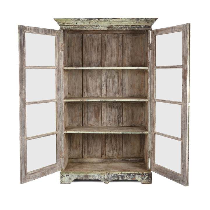 Open View Of Antique Glazed Painted Teak Anglo Indian Book Cabinet | Indigo Antiques
