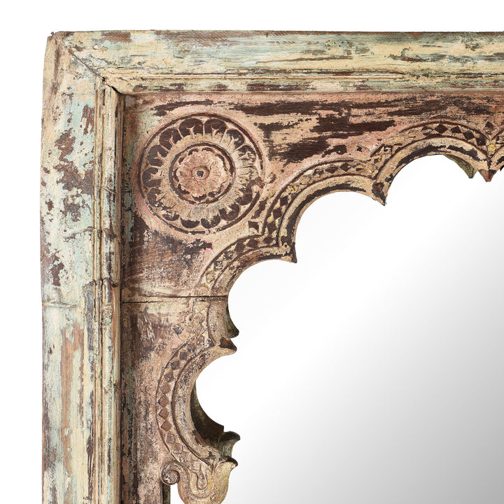 Corner Detail From Indian Mirror Made From An Old Teak Window | Indigo Antiques
