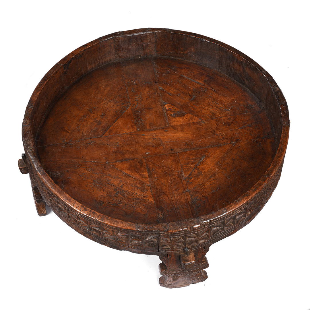 Top Down View Of Antique Indian Chakki Coffee Table From Rajasthan | Indigo Antiques