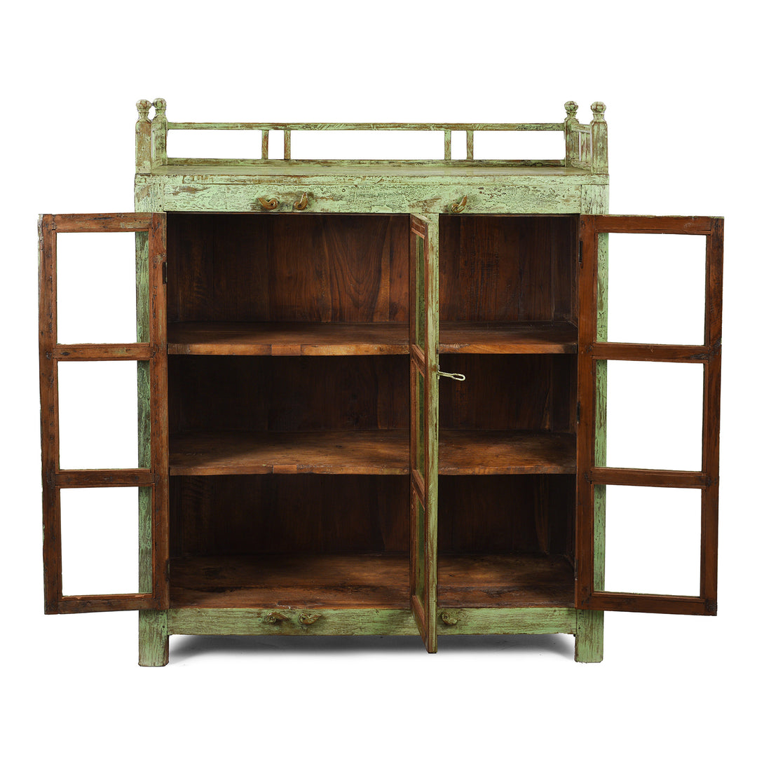 Interior Of Vintage Painted Teak Glazed Kitchen Cabinet  | Indigo Antiques