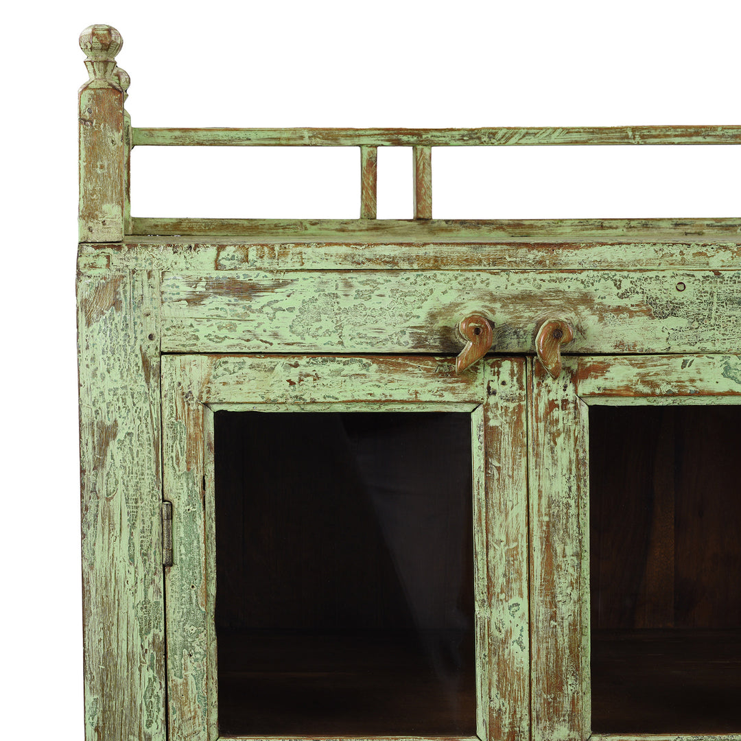 Corner Detail From Vintage Painted Teak Glazed Kitchen Cabinet  | Indigo Antiques