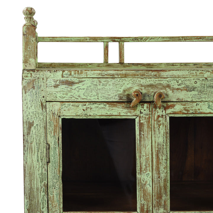 Corner Detail From Vintage Painted Teak Glazed Kitchen Cabinet  | Indigo Antiques