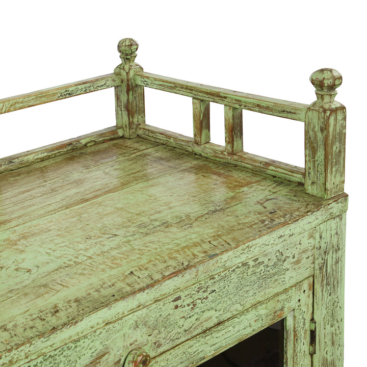Top Detail From Vintage Painted Teak Glazed Kitchen Cabinet  | Indigo Antiques