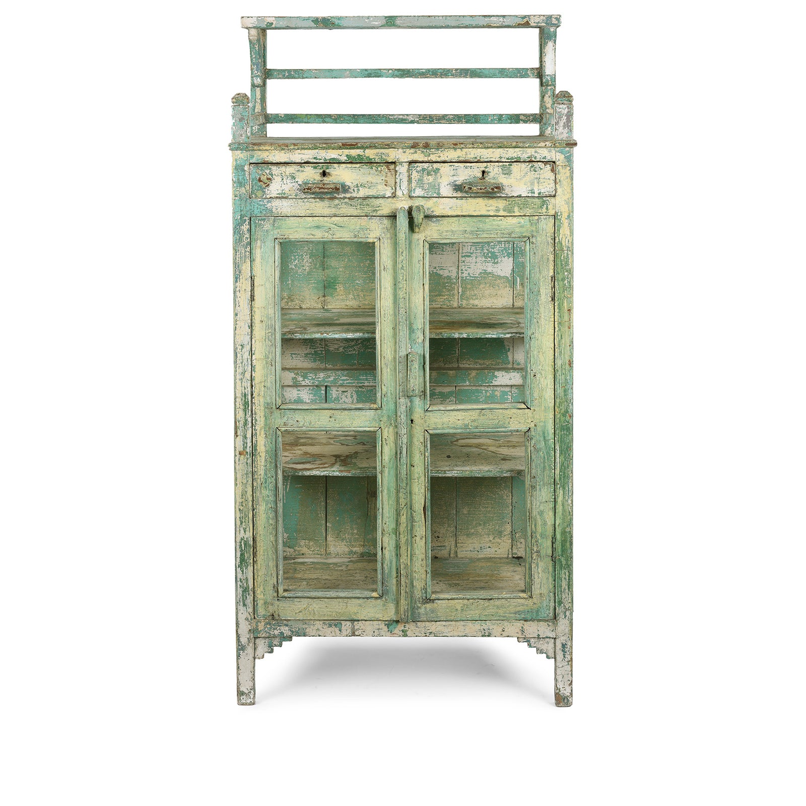 Vintage Indian Green Teak Glazed Kitchen Cabinet | Indigo Antiques